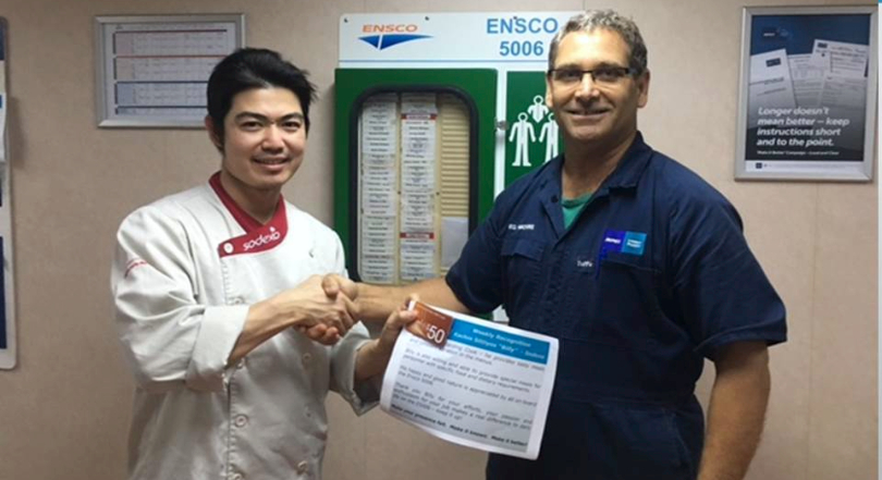 Client recognition awarded to ENSCO 5006 Catering Team